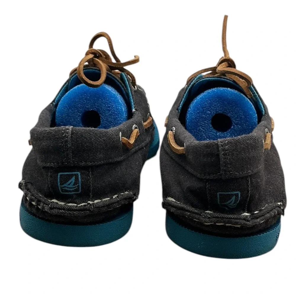 Sperry Top-Sider Mens 12M Black Fabric Boat Shoes Turquoise Sole 1049265 Loafers